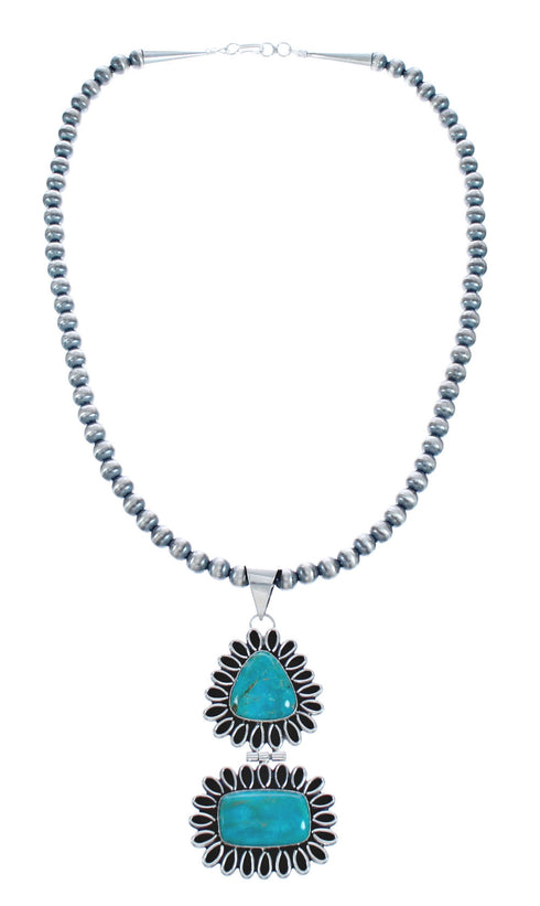 Old Pawn Sterling Silver Turquoise Navajo Bead Necklace KX121316